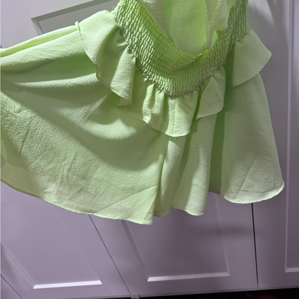Lime Green Ruffled Dress - Picture 2 of 4